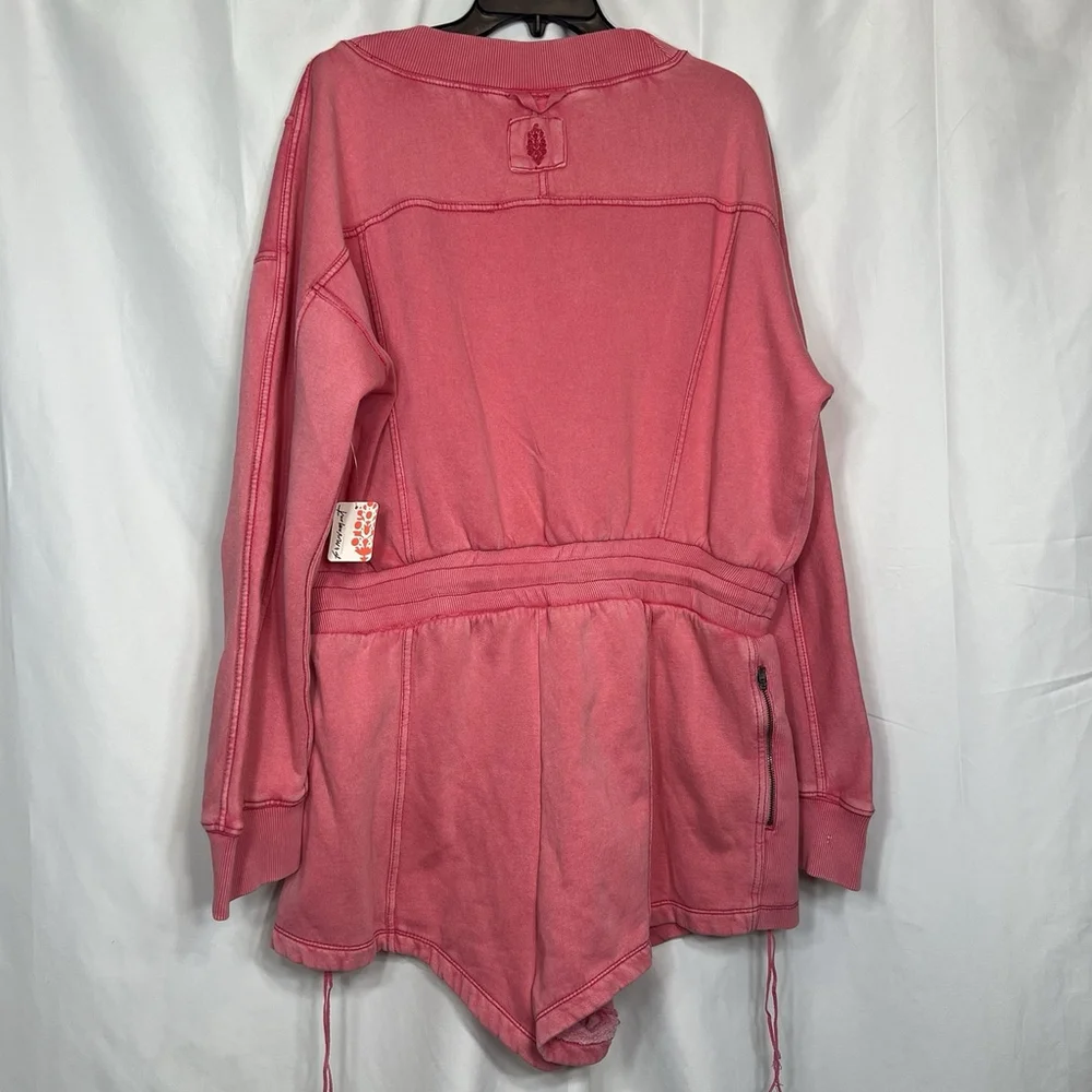 Free People FP Movement Intercept Romper Long Sleeve XL Hibiscus Pink Oversized